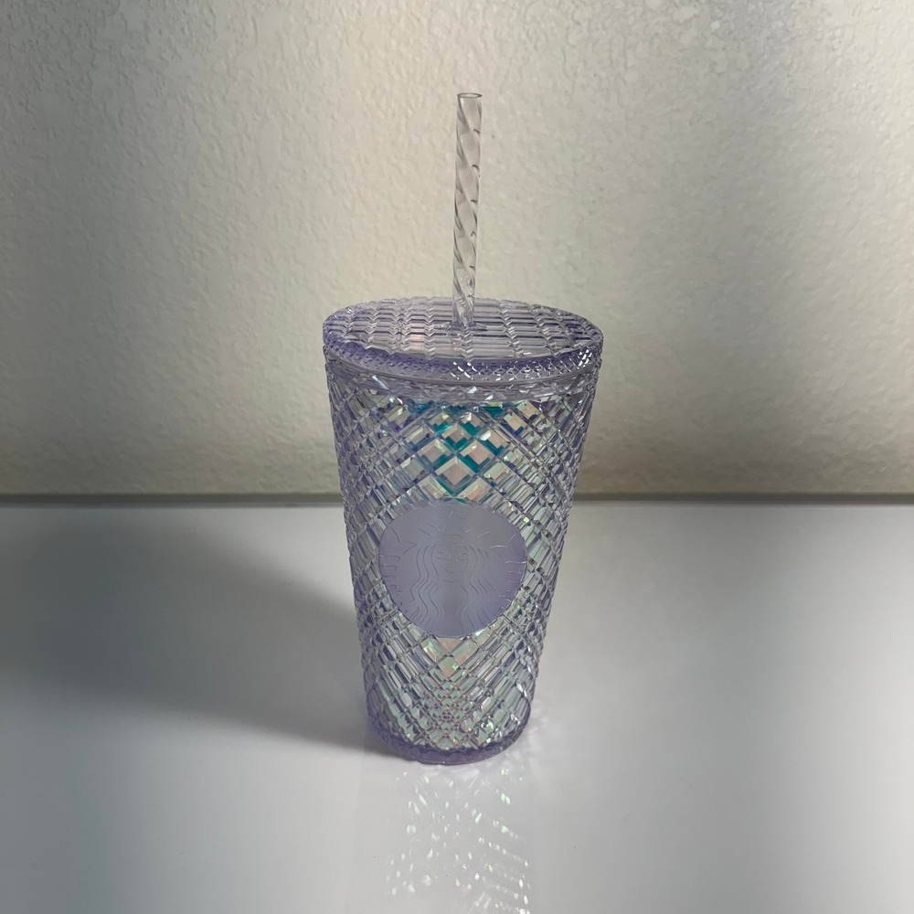 Starbucks Iridescent Purple Jeweled Mermaid Cold Cup Tumbler 16 oz With Straw